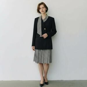 VTG 90s 80s Sabino Women's Size 8 Black White Stripes Jacket Dress Office Casual